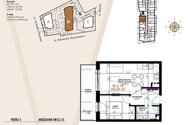 Rzut - Mieszkanie na sprzedaż 2 pokoje o powierzchni 39,25 m² - numer VB.3.13 w Vanda Park