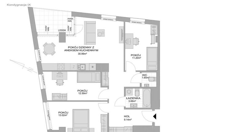 Rzut - Mieszkanie na sprzedaż 4 pokoje o powierzchni 85,35 m² - numer CP/R7/91 w Centralpark