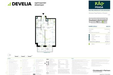 Rzut - Mieszkanie na sprzedaż 2 pokoje o powierzchni 47,64 m² - numer AA0318 w Neo Praga