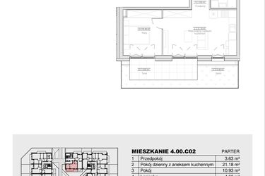 Rzut - Mieszkanie na sprzedaż 2 pokoje o powierzchni 40,4 m² - numer 4.00.C02 w Ogrody Andersa III