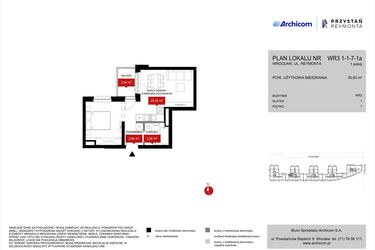 Rzut - Mieszkanie na sprzedaż 1 pokój o powierzchni 35,93 m² - numer WR3 1/1/7/1a w Przystań Reymonta etap II