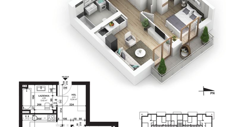 Rzut - Mieszkanie na sprzedaż 2 pokoje o powierzchni 39,75 m² - numer 35 w Piano Park etap V