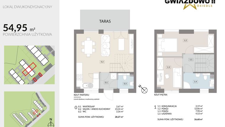 Rzut - Dom na sprzedaż 4 pokoje o powierzchni 54,95 m² - numer O12.1 w Gwiazdowo II