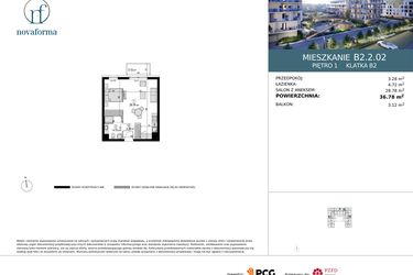 Rzut - Mieszkanie na sprzedaż 1 pokój o powierzchni 36,78 m² - numer B2.2.02 w Novaforma II