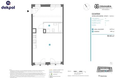 Rzut - Mieszkanie na sprzedaż 1 pokój o powierzchni 50,42 m² - numer 5.3.214 w Granaria