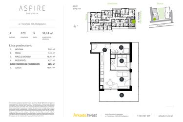 Rzut - Mieszkanie na sprzedaż 2 pokoje o powierzchni 34,94 m² - numer A.29 w Aspire