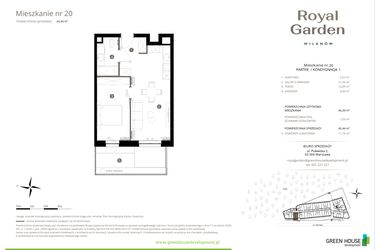 Rzut - Mieszkanie na sprzedaż 2 pokoje o powierzchni 44,39 m² - numer M.20 w Royal Garden Wilanów