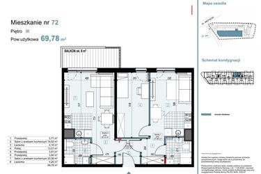 Rzut - Mieszkanie na sprzedaż 3 pokoje o powierzchni 69,78 m² - numer 72 w Medyków 32