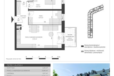 Rzut - Mieszkanie na sprzedaż 3 pokoje o powierzchni 57,48 m² - numer 103 w Ignatki Forest etap II