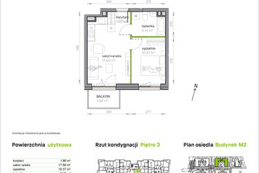 Rzut - Mieszkanie na sprzedaż 2 pokoje o powierzchni 34,96 m² - numer M2/2/3/14 w Przy Parku Vita