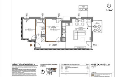 Rzut - Mieszkanie na sprzedaż 3 pokoje o powierzchni 57,1 m² - numer M21 w Kuźnicy Kołłątajowskiej 42