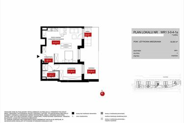 Rzut - Mieszkanie na sprzedaż 1 pokój o powierzchni 52,71 m² - numer WR1 3/0/4/1a w Przystań Reymonta