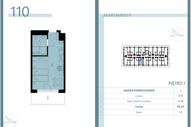Rzut - Mieszkanie na sprzedaż 1 pokój o powierzchni 25,95 m² - numer 110 w Linea Mare Mrzeżyno
