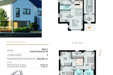 Rzut - Dom na sprzedaż 5 pokoi o powierzchni 152,94 m² - numer B31L1 w Szczodre etap V