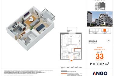 Rzut - Mieszkanie na sprzedaż 1 pokój o powierzchni 33,02 m² - numer 33 w Bulwar bud. 2