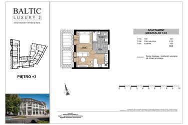 Rzut - Mieszkanie na sprzedaż 1 pokój o powierzchni 29,98 m² - numer 3.03 w Baltic Luxury 2