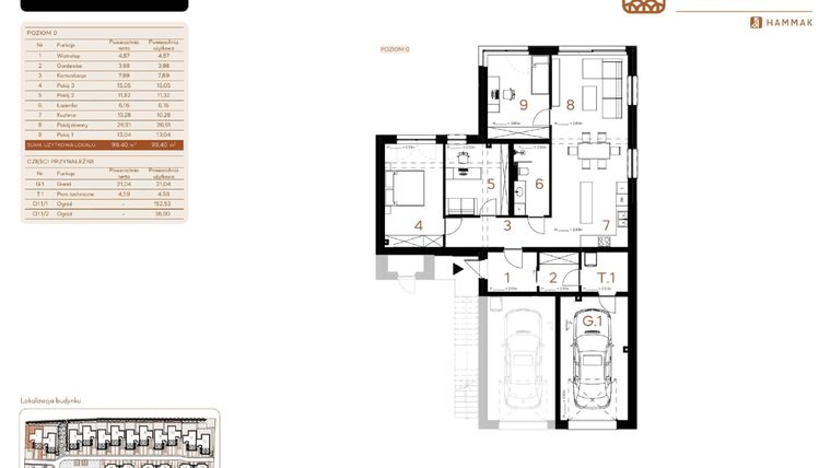 Rzut - Mieszkanie na sprzedaż 4 pokoje o powierzchni 99,4 m² - numer 1.1 w Kosocicka Forest
