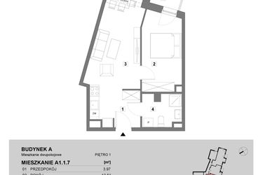 Rzut - Mieszkanie na sprzedaż 2 pokoje o powierzchni 45 m² - numer A1.1.7 w ATAL Grabiszyn