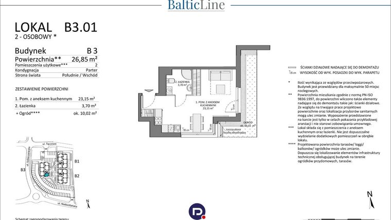 Rzut - Mieszkanie na sprzedaż 1 pokój o powierzchni 26,85 m² - numer B3.01 w Baltic Line