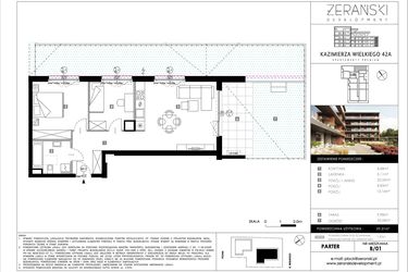 Rzut - Mieszkanie na sprzedaż 3 pokoje o powierzchni 59,31 m² - numer B01 w Kazimierza Wielkiego 42A etap II