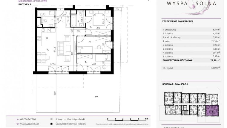 Rzut - Mieszkanie na sprzedaż 4 pokoje o powierzchni 73,71 m² - numer A0.9 w Wyspa Solna Etap III, budynek A