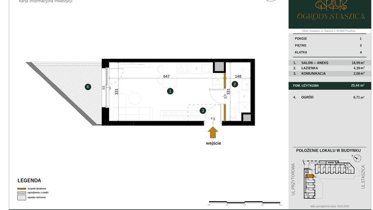 Rzut - Mieszkanie na sprzedaż 1 pokój o powierzchni 25,44 m² - numer A.01 w Ogrody Staszica