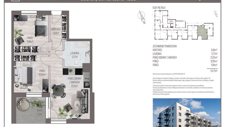 Rzut - Mieszkanie na sprzedaż 3 pokoje o powierzchni 54,71 m² - numer M.C.28 w Cichy Zakątek