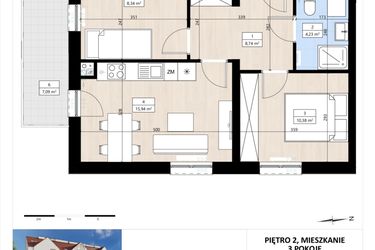 Rzut - Mieszkanie na sprzedaż 3 pokoje o powierzchni 47,64 m² - numer B4/2/27 w MONTANO