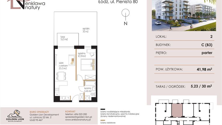 Rzut - Mieszkanie na sprzedaż 2 pokoje o powierzchni 41,98 m² - numer C2 w Enklawa Natury