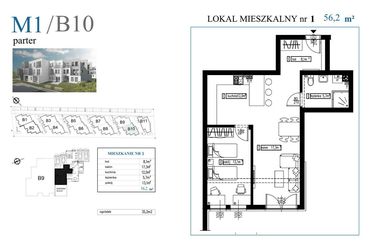 Rzut - Mieszkanie na sprzedaż 3 pokoje o powierzchni 56,2 m² - numer B10M1 w Przystań Rumia