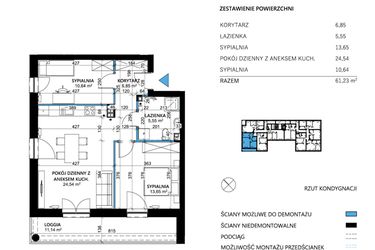 Rzut - Mieszkanie na sprzedaż 3 pokoje o powierzchni 61,23 m² - numer 11 w Comfort Corner
