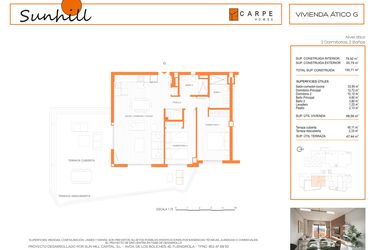 Rzut - Mieszkanie na sprzedaż 2 pokoje o powierzchni 130,71 m² - numer ATICO G w Sunhill