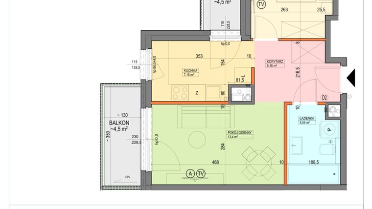 Rzut - Mieszkanie na sprzedaż 2 pokoje o powierzchni 41,66 m² - numer B1.3.23.2k w Junique I.II