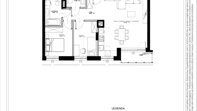 Rzut - Mieszkanie na sprzedaż 3 pokoje o powierzchni 63,52 m² - numer B70 w Osiedle pod Klonami "Klonowa 11"