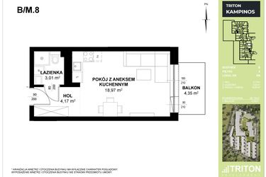 Rzut - Mieszkanie na sprzedaż 1 pokój o powierzchni 26,15 m² - numer B_M8 w Triton Kampinos III
