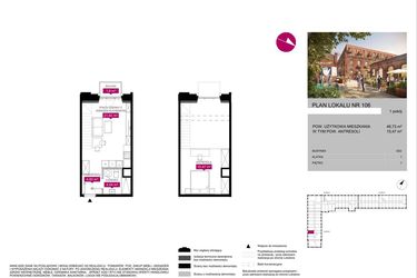 Rzut - Mieszkanie na sprzedaż 1 pokój o powierzchni 46,73 m² - numer G2.106 w Fuzja Lofty