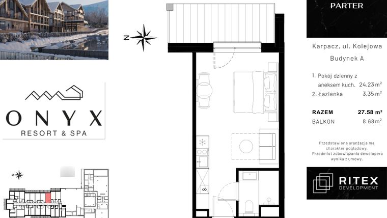 Rzut - Mieszkanie na sprzedaż 1 pokój o powierzchni 27,71 m² - numer NR 0.A16 w Onyx Resort & Spa