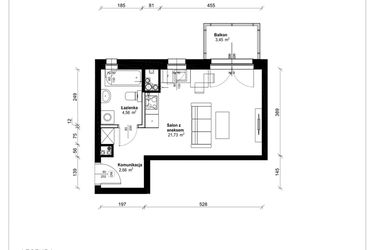 Rzut - Mieszkanie na sprzedaż 1 pokój o powierzchni 28,95 m² - numer A.1.20.1a w ATRIUM