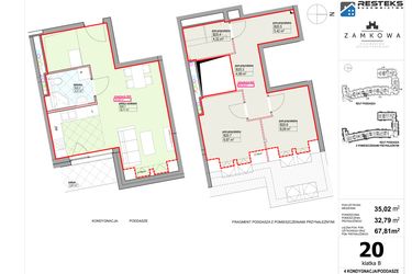 Rzut - Mieszkanie na sprzedaż 3 pokoje o powierzchni 67,81 m² - numer B.20 w Kamienica Zamkowa
