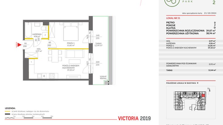 Rzut - Mieszkanie na sprzedaż 2 pokoje o powierzchni 39,87 m² - numer B.51 w Olchowy Park II