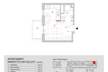 Rzut - Mieszkanie na sprzedaż 1 pokój o powierzchni 20,95 m² - numer E2-2-H7 w ATAL City Square etap IV - Apartamenty Inwestycyjne