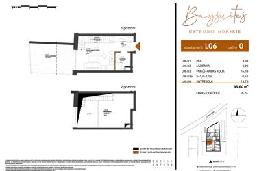Rzut - Mieszkanie na sprzedaż 2 pokoje o powierzchni 35,6 m² - numer AP.0.6 w Baysuites