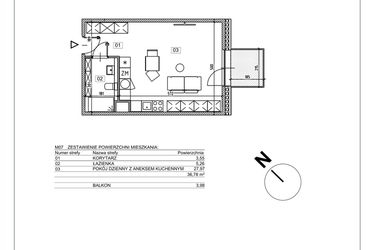 Rzut - Mieszkanie na sprzedaż 1 pokój o powierzchni 36,78 m² - numer I.M07 w Osiedle Glivia Zachodnia