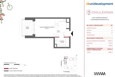Rzut - Mieszkanie na sprzedaż 1 pokój o powierzchni 26,84 m² - numer A/69 w Omulewska