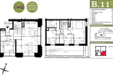 Rzut - Mieszkanie na sprzedaż 4 pokoje o powierzchni 100,92 m² - numer B.11 w ART MODERN etap III - Modern Loft