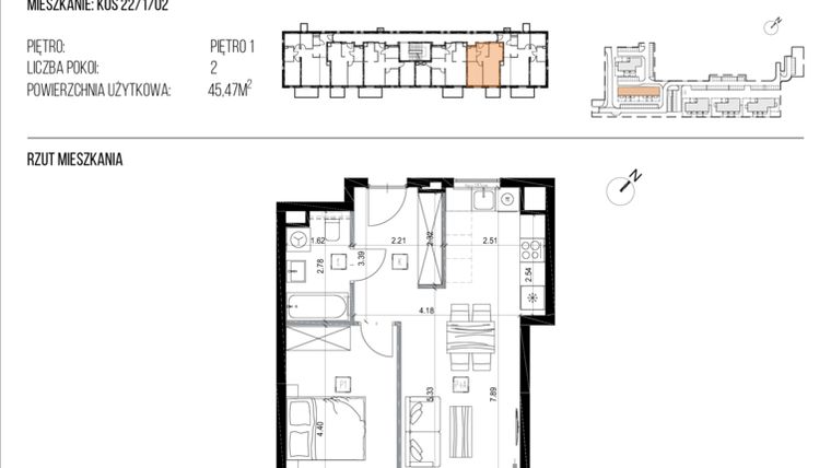 Rzut - Mieszkanie na sprzedaż 2 pokoje o powierzchni 45,59 m² - numer 22/8 w Osiedle Naturama