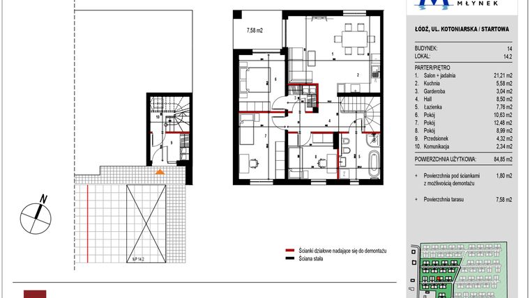 Rzut - Mieszkanie na sprzedaż 4 pokoje o powierzchni 85,4 m² - numer 14.2 w Przystań Młynek