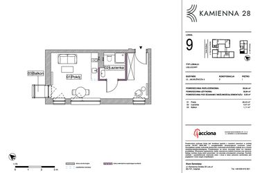 Rzut - Mieszkanie na sprzedaż 1 pokój o powierzchni 30,84 m² - numer 4.9 w Kamienna 28 - apartamenty inwestycyjne
