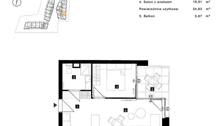 Rzut - Mieszkanie na sprzedaż 2 pokoje o powierzchni 34,63 m² - numer C.1.11 w Cisha Apartamenty Dziwnów