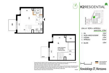 Rzut - Mieszkanie na sprzedaż 1 pokój o powierzchni 67,5 m² - numer 48 w Kowalskiego 37